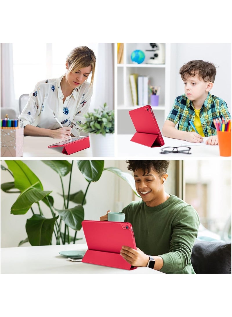 جراب لجهاز iPad A16 2025 الجيل الحادي عشر 11 بوصة / iPad الجيل العاشر 2022 10.9 بوصة مع حامل قلم، مصنوع من جلد PU متين، وغطاء خلفي مرن من مادة TPU مقاوم للصدمات، مزود بخاصية التشغيل/الإيقاف التلقائي (أحمر) - Image 2